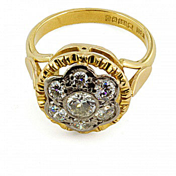 18ct gold diamond 0.75cts Cluster Ring size L